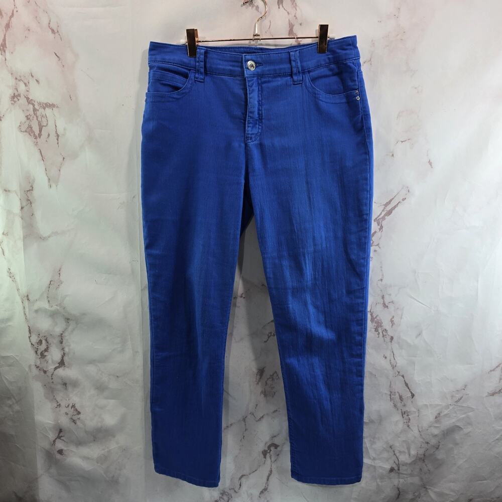 Chicos Pants Women 10 1.5 Cobalt So Slimming Colored Denim Gem Jewel Bling Glam - Picture 6 of 12